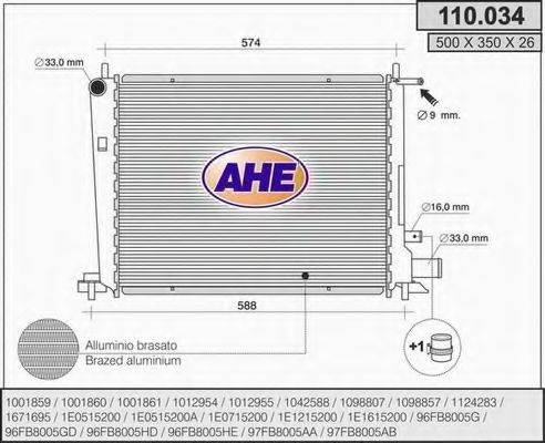 AHE 110034 Радіатор, охолодження двигуна